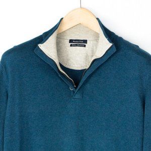 MASSIMO DUTTI Men Cotton Cashmere Zip Neck Knit Sweater Jumper Size L (40) US